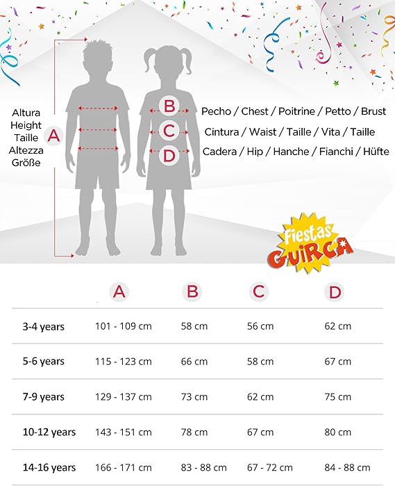 Tabla de tallas de Disfraz Bad Toy Infantil - Camiseta y Peto para Niños - Disfraces de Juguete Malvado para Halloween, Carnaval y Fiestas de Disfraces - Ideal para Chicos - Azul y Multicolor
