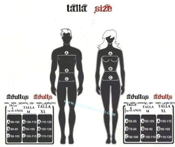 Tabla de tallas de Disfraz Cavernícola Sexy Boom adulto