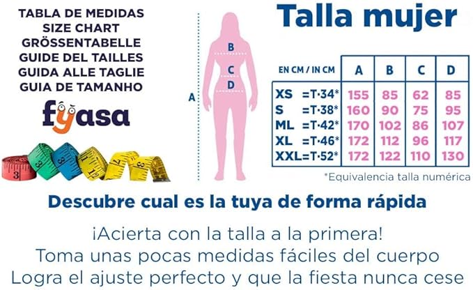 Tabla de tallas de Disfraz Cortesana de la Nobleza adulta Mujer