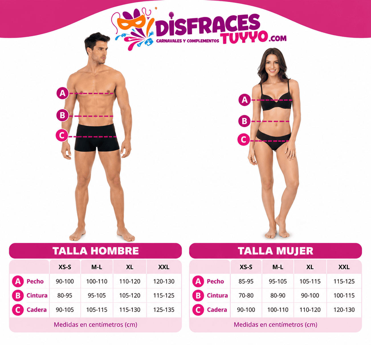 Tabla de tallas de Disfraz Cortesano Real Ingles 1800 para adulto