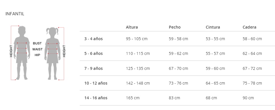 Tabla de tallas de Disfraz de Abejorro Infantil - Negro y Amarillo Abejorro Disfraz Infantil