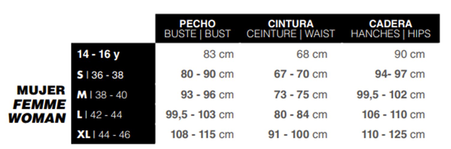Tabla de tallas de Disfraz de Animadora Cheerleader para adulta