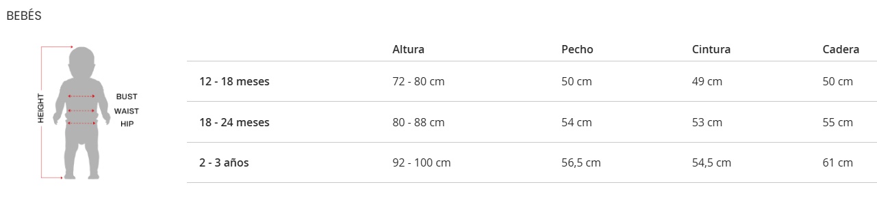 Tabla de tallas de Disfraz de Arlequín Encantador para Bebé Niño
