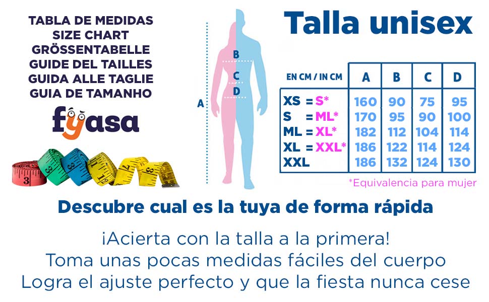 Tabla de tallas de Disfraz de Berenjena para Adulto