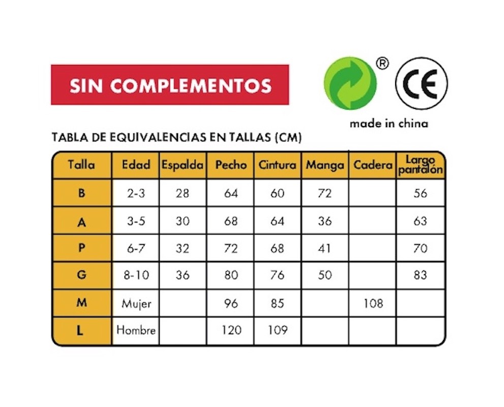 Tabla de tallas de Disfraz de Conejo Infantil | Mono Suave con Capucha y Rabito | DisfracesTuyYo