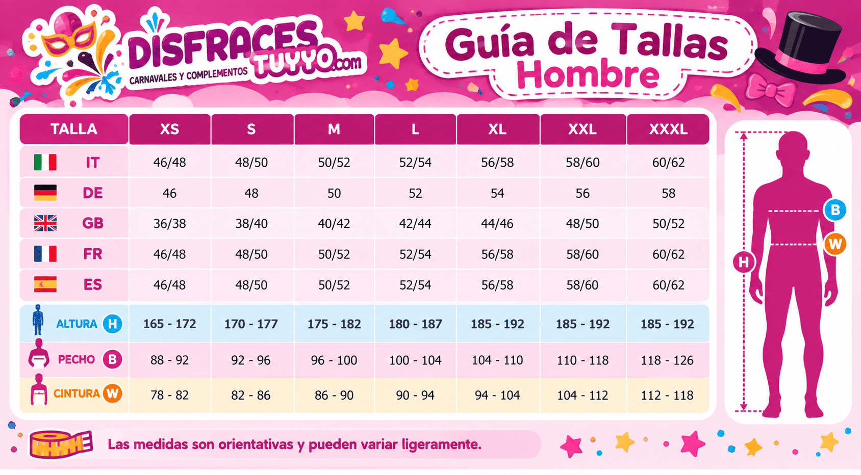 Tabla de tallas de Disfraz de Conejo Zombie de Terror para Adulto – Animal Sangriento Halloween
