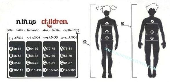 Tabla de tallas de Disfraz de Egipcio Currante para niño