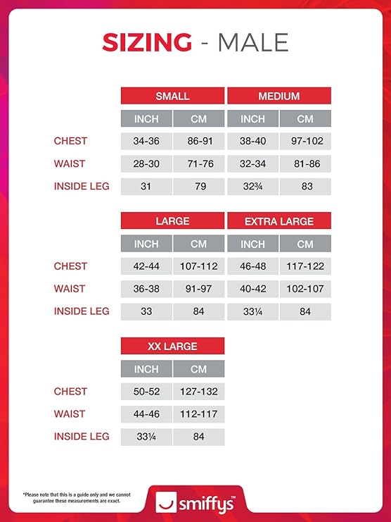 Tabla de tallas de Disfraz de el Rey del Rock Elvis Deluxe para hombre