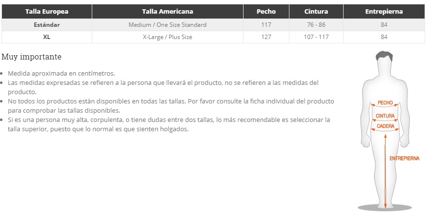 Tabla de tallas de Disfraz de Gnomo sobre seta