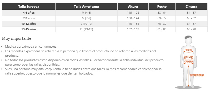 Tabla de tallas de Disfraz Hombre Forzudo infantil
