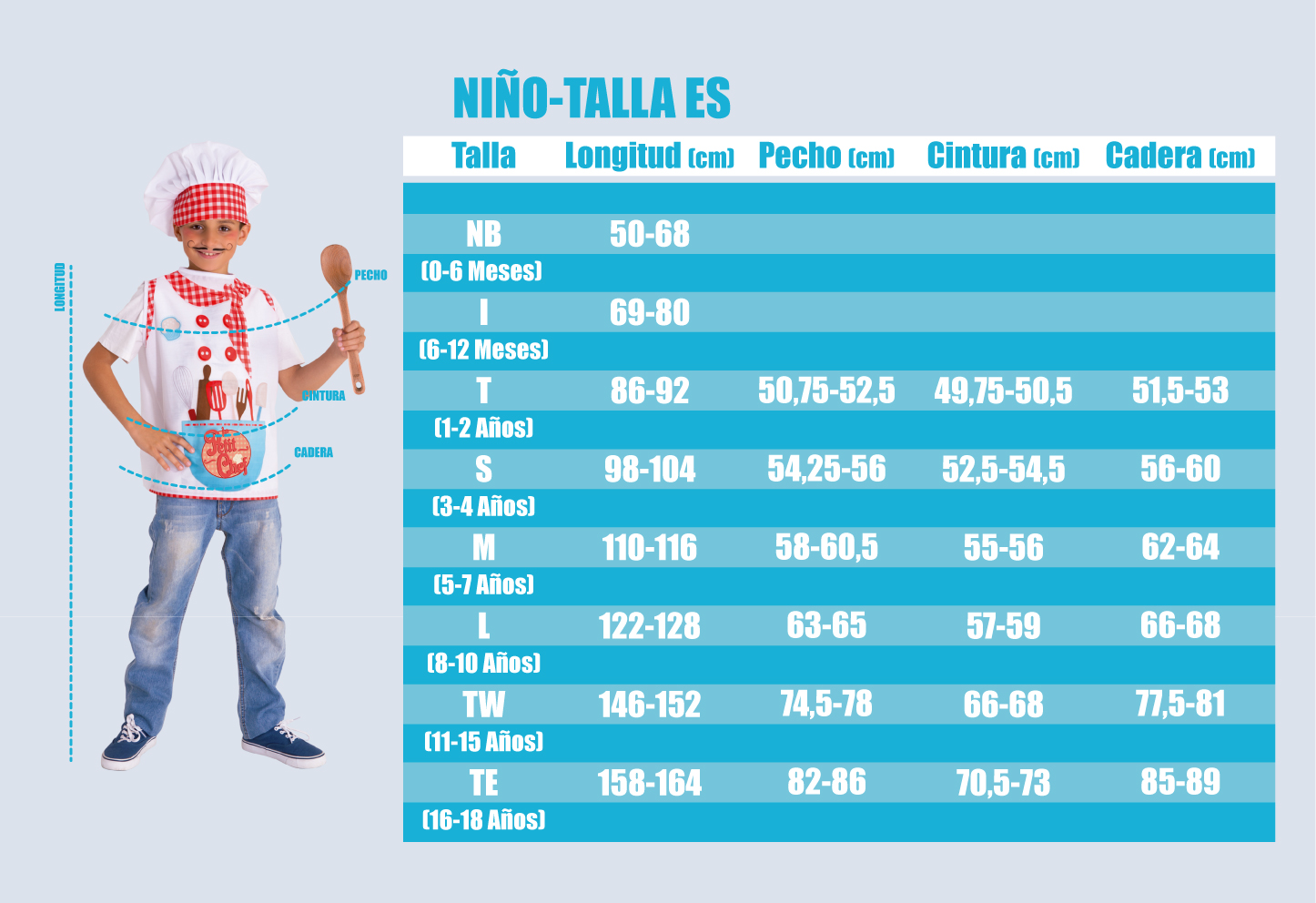 Tabla de tallas de Disfraz de Madrileño Chulapo Lujo infantil