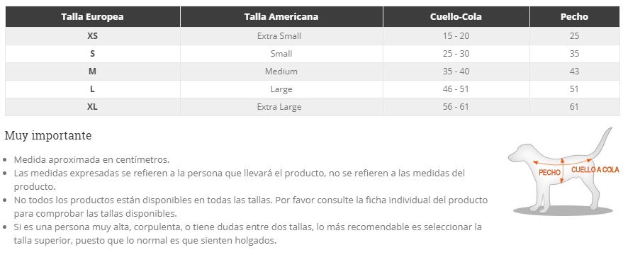 Tabla de tallas de Disfraz de mariquita para perro