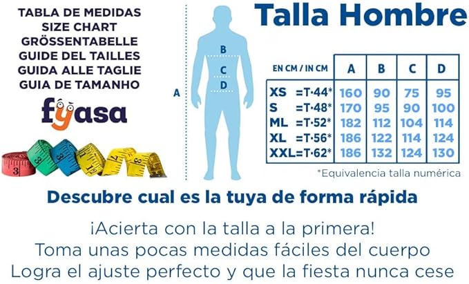 Tabla de tallas de Disfraz de Mickey Mouse Zombi para Hombre Talla ML