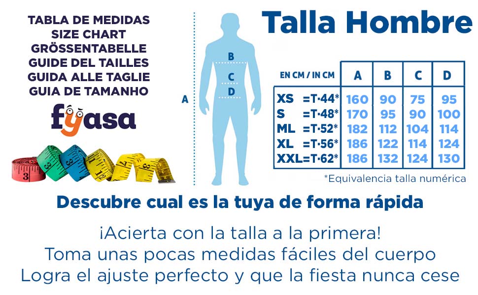 Tabla de tallas de Disfraz de Monkey D. Luffy para hombre