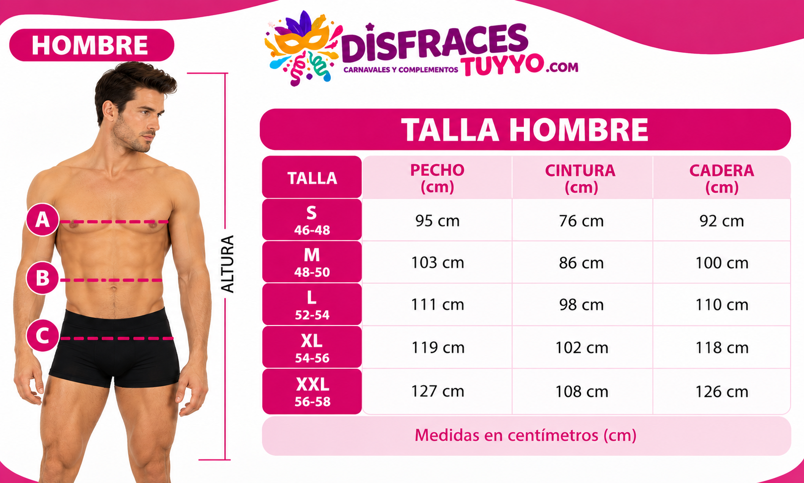 Tabla de tallas de Disfraz de Payaso Asesino de It para hombre