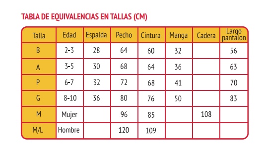Tabla de tallas de Disfraz de Presentador de Circo o Domador  talla infantil