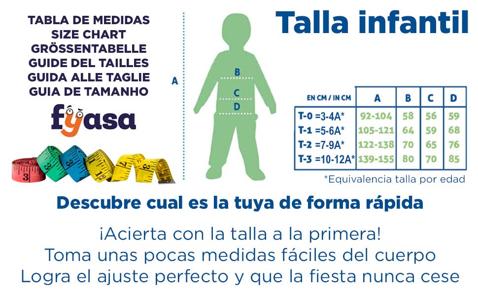 Tabla de tallas de Disfraz de Toga de Graduado Infantil Azul para Niño y Niña