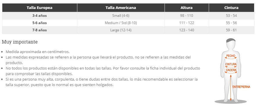 Tabla de tallas de Disfraz Diablito Malote Capa