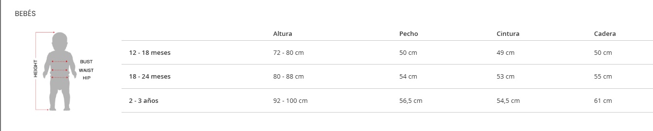 Tabla de tallas de Disfraz Elfo para Bebé