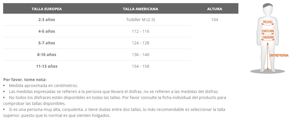 Tabla de tallas de Disfraz  Astronauta Luxe Blanco unisex