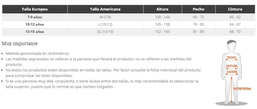 Tabla de tallas de Disfraz Lobo zombie para niño