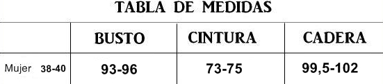 Tabla de tallas de Disfraz adulta Marinera Sexy Boom talla 38-40