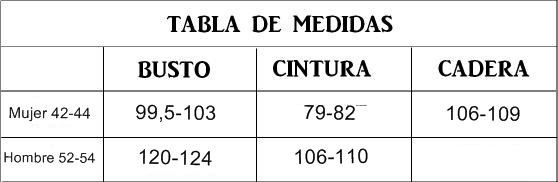 Tabla de tallas de Disfraz de escocés con sorpresa para Hombre adulto
