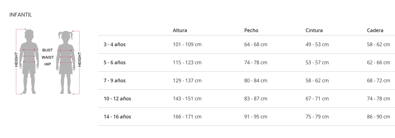 Tabla de tallas de Disfraz Payasa Mala IT infantil