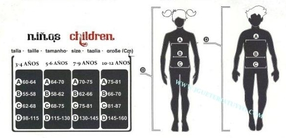 Tabla de tallas de Disfraz infantil Rey Pícaro Talla 2-4 años